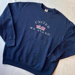 🇺🇸 Vintage Y2K "United We Stand" Twin Towers Sweatshirt XL Thrashed Workwear